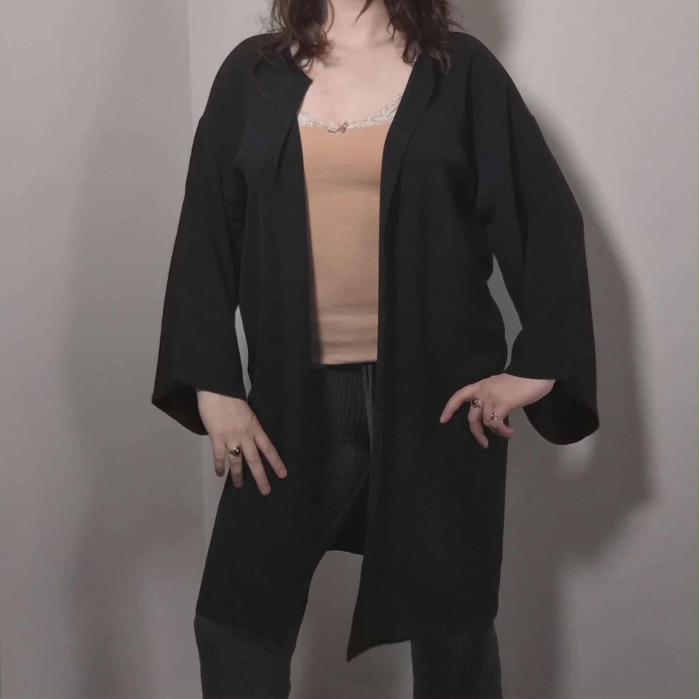 Zoran Vintage Dense Durable Heavyweight 100% Italian Silk Long Draped Cardigan L - Picture 5 of 13